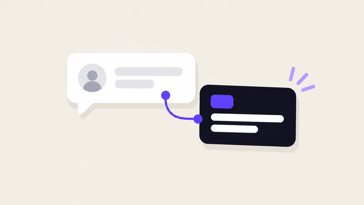 Ilustração de um balão de fala do cliente dizendo que está caro e o card com a resposta do vendedor